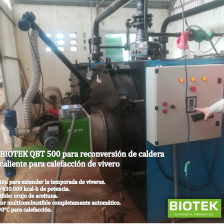 Quemador BIOTEK reconversión de caldera para calefacción vivero - Villa Atuel